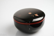 BENTO rond Bol Lunch box  Japonaise noir lapin doré façon laqué 4 compartiments 
