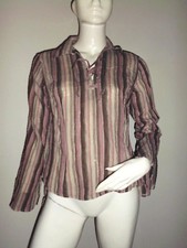 CHEMISIER FEMME KAKI/VIEUX ROSE/BEIGE A RAYURES ML T.38/40