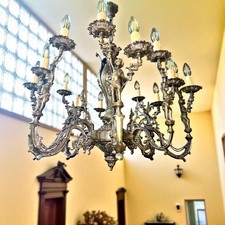 ancien et opulent lustre en bronze avec anges du XXe siècle