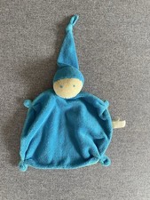 DOUDOU PLAT LUTIN DIFRAX BLEU ET VERT 4 NOEUDS 18 CM