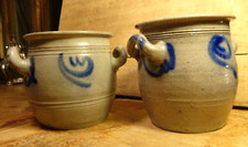 lot of 2 gorgeous antique glazed terracotta pots painted blue H15 cm Ø16cm