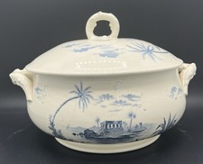 Gien earthenware soup bowl model Vues d’Orient blue decor 19th century