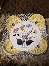 Grand plat ajouré en faïence espagne décor floral peint à la main années 50/60