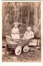 Kids & Cart.Carriole.Game.Toy.Cabinet Card.Outdoor Albuminated Photo.