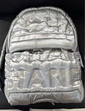 Authentic Chanel Large Puffy Doudoune Silver Nylon Backpack