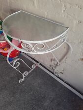 Vintage Antique Demi Lune l Half Moon Ornate Console  Low Side Table glass top 