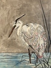 Lot 3 Dessin Encre Et Lavis Oiseau Heron Animal Animaux Art Asie Sur Papier 1900