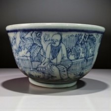 Bol porcelaine chinoise bleu blanc décor sages & grue – Asian porcelain bowl