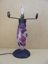 old glass paste lamp base signed DELATTE acid clear pink decor