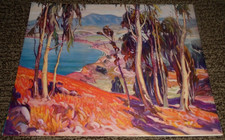 CALIFORNIA LANDSCAPE EUCALYPTUS TREES OCEAN INLET MT'S LARGE 18"x14" PRINT VTG