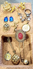 lot of antique silver jewelry, vermilion, brooches, virgin medal silver enamel