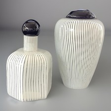 Vetriarte Murano 2 Vases Design Verre D’art Italy  1988 Signé En Filigrane