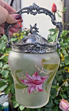 Beau seau à biscuits ancien émaillée LEGRAS / Sur un jolie décor floral