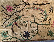 Vintage Hand Made Wax Resist Batik Fabric Bali yards Birds Floral Trees Green