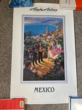ALASKA AIRLINES-ISSUED MEXICO POSTER 1980s HELEODORO HERAS MARIACHI