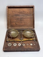 Antique German Apothecary Pharmacy Weighing Balance Scales Horn Cup Dovetail Box