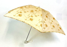 Parasol Sun Shade Umbrella Traditional Fold Back Frame Embroidered Cotton Canopy