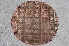 Tapis turcs, tapis ancien, petit tapis de 2,6 x 2,6 pieds, tapis en laine, ta...