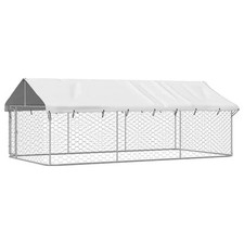 Chenil cage enclos pac animaux extérieur avec toit 400 x 200 x 150 cm Argent He