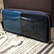 Louis Vuitton Long Wallet Miroir Vernis Zippy Blue Marine EV76 23 Authentic