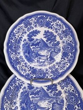 4 Villeroy & Boch "Burgenland" Blue Large Rimmed Soup Bowl 9.75” Man Deer Scene