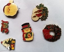 Pins Lot of 6 Christmas Santa Claus Crown, Snowman Christmas Tree (2)