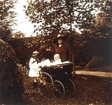 France Family Baby Stroller c1920 Photo Stereo Glass Plate Vintage V33L18n