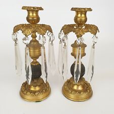 Antique Pair Of Gilt Bronze Candle Lustres With Pineapple Style Pedestals 24cm 