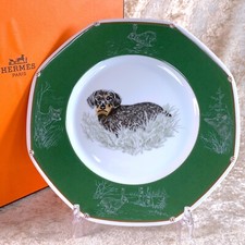 Hermes Dessert Plate Dachshund Teckel a Poil Dur Porcelain Tableware w/Box