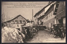 Old postcard Peira-Cava, entrance to the village in winter with vintage cars 
