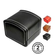 Boîte à Montres Cuir PU Cousu Fil Blanc + Coussin Coffret Orange Marron Noir