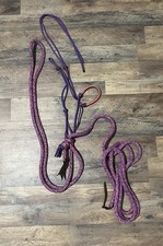Natural Hackamore Parelli Style Loping Hack Mecate Reins Purple Pink Horse Size