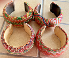 4 THAI FABRIC WOODEN CUFF BRACELETS CRAFT COLOR BOHEMIAN STYLE