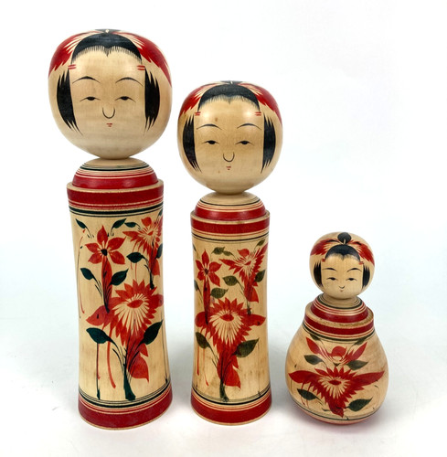 Lot trois poupées kokeshi - lot,