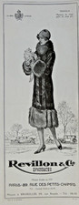 PRESS AD 1925 REVILLON FURS TAUPE COAT TRIMMED WITH MONKEY GREY