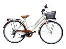 Bicyclette Femme Ville Taille 28 Avec Vitesses Et Panier Beige