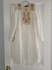 Anthropologie Antik Batik Embroidered Floral White Tunic Dress Size S Boho