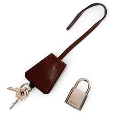 PRADA Silver Color Padlock Cadena W/Keys & Brown Clochette F7
