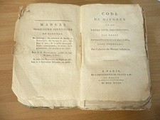 CODE DU DIVORCE ET DE l'état civil des citoyens  1792 MAURICE MEJAN RARE  EO