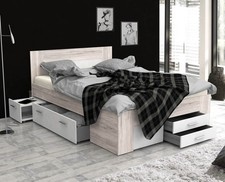 Lit Avec Rangement Lit Fonctionnel 140x200cm Chêne Sable / Blanc