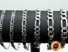 925 Italy SOLID Sterling Silver FIGARO Link Chain Bracelet  7"  8"  9" 10" .925