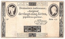 FRANCE  25 Livres  1791  P:A52  VF  Domaines Nationaux