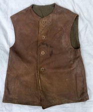OLD VERY NICE LEATHER AND WOOL VEST 1900 ANTIQUE JACKET VEST