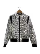 CELINE Crocodile Pattern Lam? Teddy Blouson/ Size 48/ Polyester/ SLV/ 2V228068D