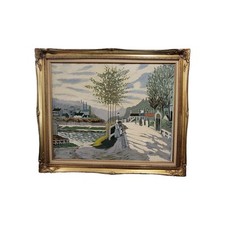 Claude Monet Oil Painting Reproduction "Seine At Bougival" Mother & Child
