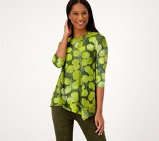 LOGO by Lori Goldstein Clipped Jacquard with Asymmetric Hem Shirt Wild Lime S Ne