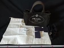 Authentique PRADA Sac Canapa Bleu Denim Sac à Main, Deuxième Main -g0906-