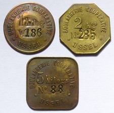 Lot 3 Jetons Boulangerie coopérative USSEL