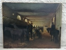 Peinture écurie Jan STOBBAERTS cavalerie belge? Militaire? Horse stable painting