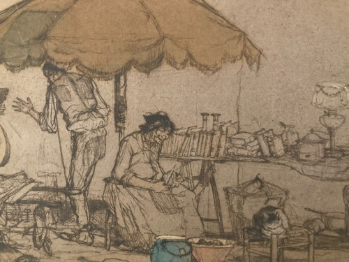 Gravure marché aux - marché, puces